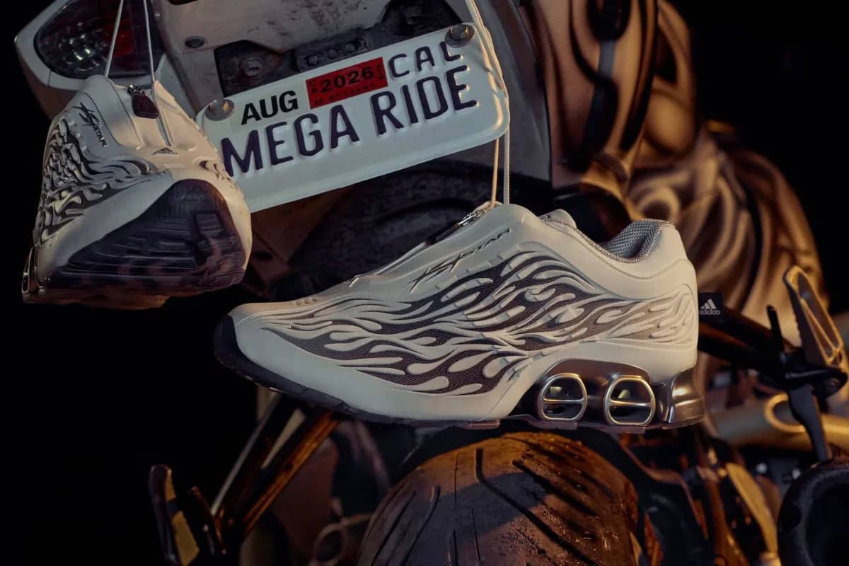 Hellstar X Adidas Megaride S2: Flames In Silver Take Over A Retro Runner